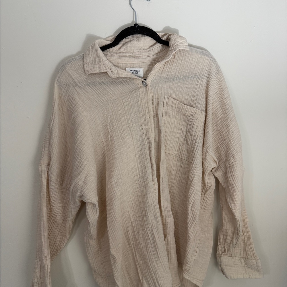 American Eagle Outfitters Cream Button Down Shirt